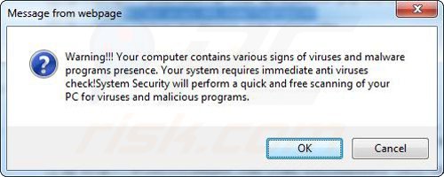 Faux pop-up utilisé dans la distribution d'un antivirus escroc exemple 2