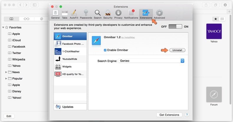 supprimer pirate navigateur de Safari 2