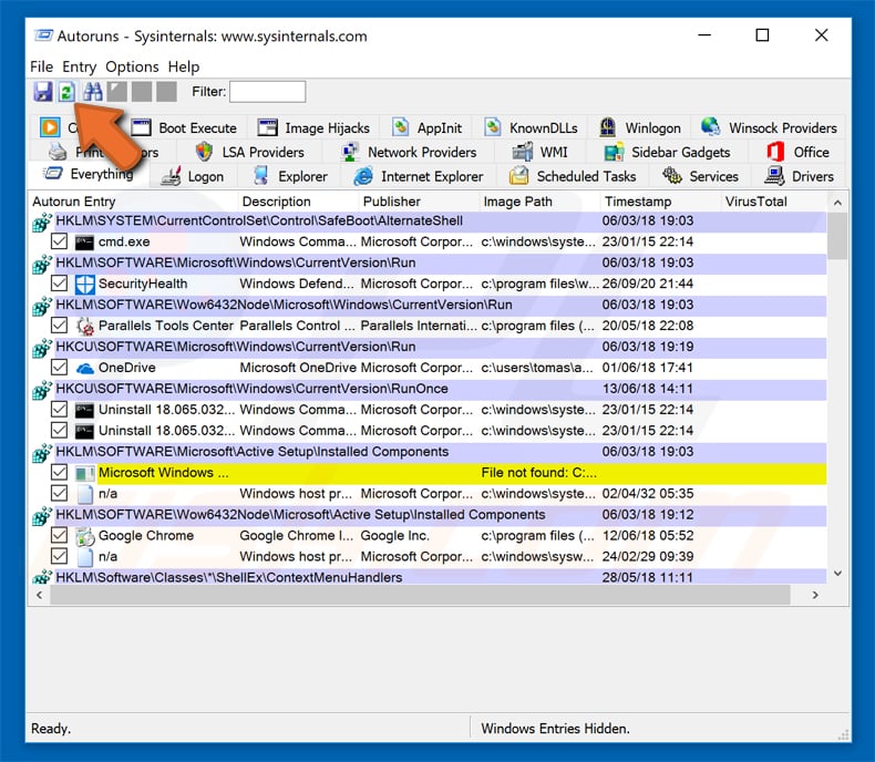 Cliquer 'Options' dans le haut et décocher les options 'Cacher les emplacements vides' et 'Cacher les entrées Windows'