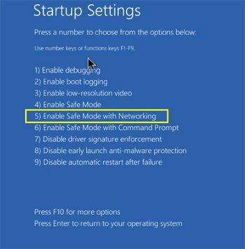 mode sans échec Windows 10 avec réseau