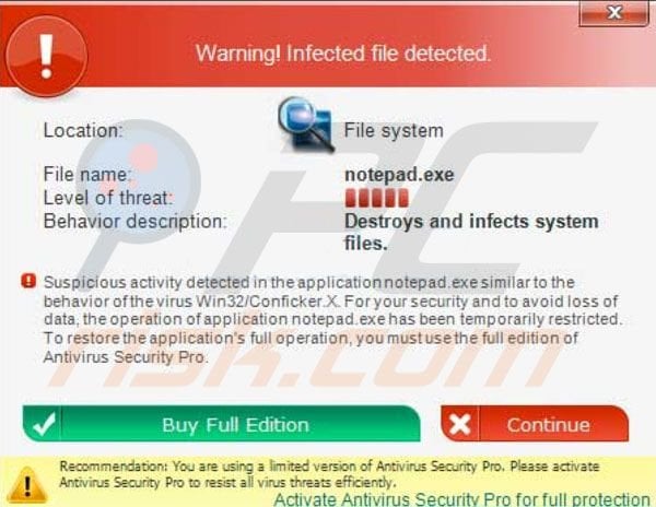 Antivirus Security Pro génère de faux pop-ups d'avertissement de sécurité 