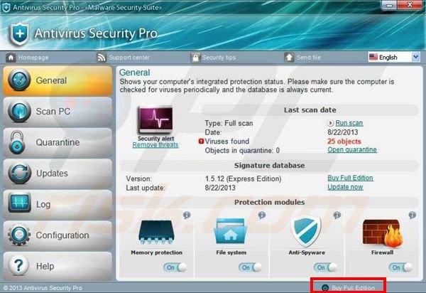 Antivirus Security Pro entrer la clé d'activation étape 1