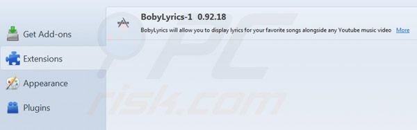 Suppression de Boby Lyrics dans Mozilla Firefox
