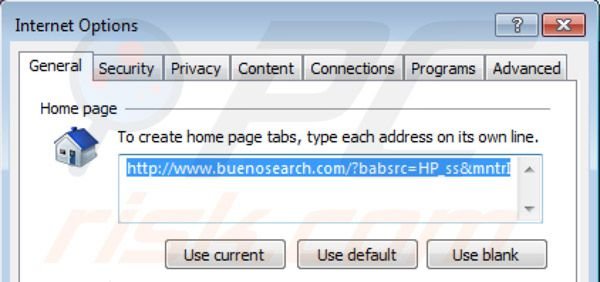 Page d'accueil BuenoSearch dans Internet Explorer