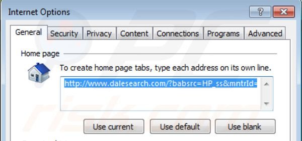 Page d'accueil de Dalesearch dans Intenret Explorer
