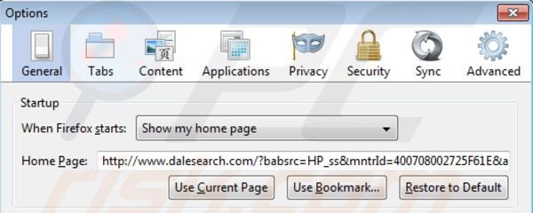 Page d'accueil de Dalesearch dans Mozilla Firefox