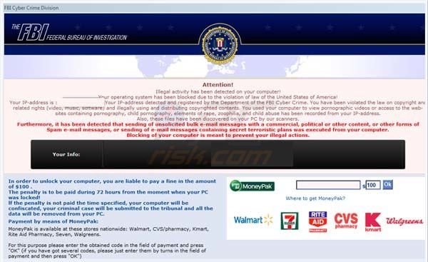 Virus FBI MoneyPak - scam oridinateur verouillé