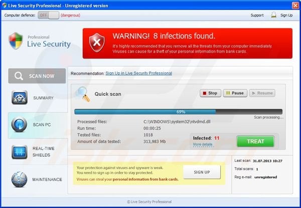 Live Security Professional (faux programme antivirus)