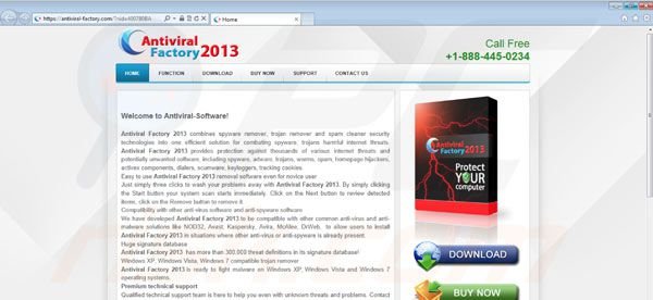 site web créé pour distribuer Antiviral Factory 2013
