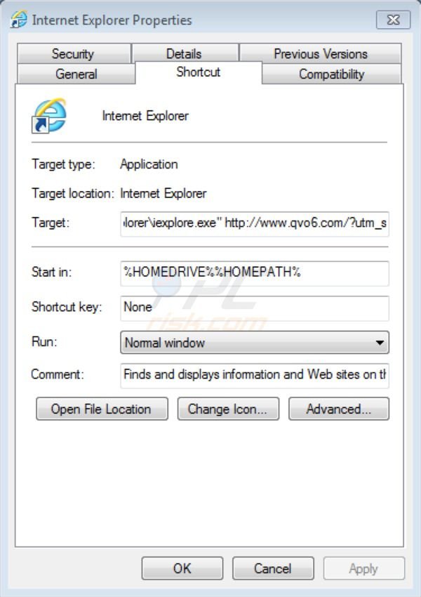 suppression du virus de redirection qvo6.com dans Internet Explorer