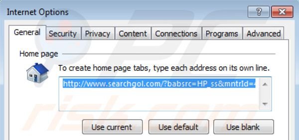 Page d'accueil de Searchgol dans Internet Explorer