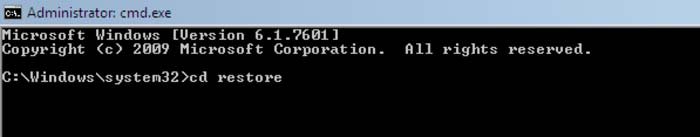 Restauration du système en utilisant l’invite de commande taper cd restore
