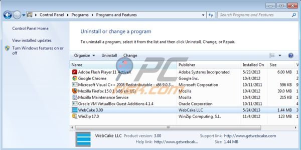 WebCake uninstall
