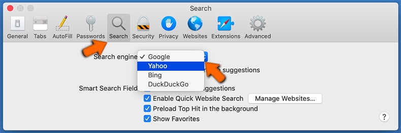 Changing the default search engine in Safari