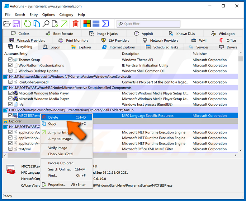 Supprimer les logiciels malveillants dans Autoruns