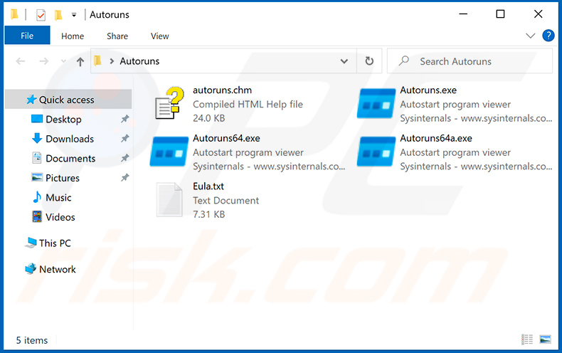 Extrayez l'archive Autoruns.zip et exécutez l'application Autoruns.exe