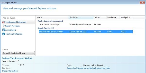 redirection vers mysearchresults.com dans Internet Explorer