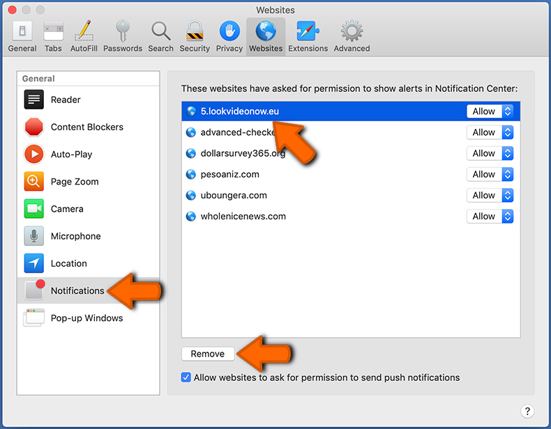 Désactiver les notifications du navigateur Web dans Safari - macOS (étape 2)