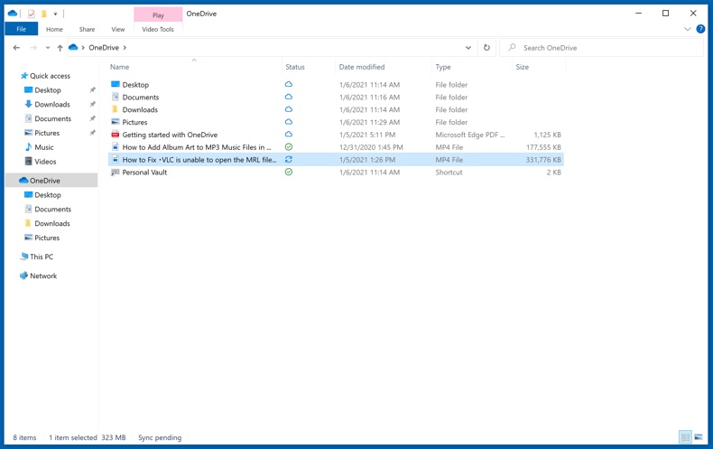 États des fichiers dans le dossier OneDrive