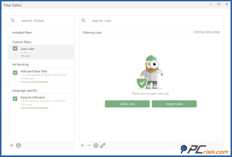 AdGuard règles et filtres personnalisés