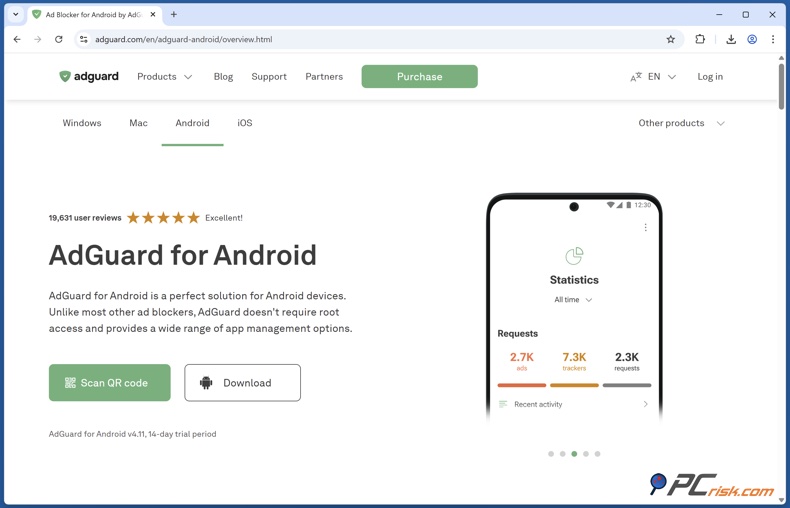 AdGuard page de téléchargement pour Android