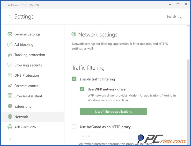 AdGuard filtrage du trafic