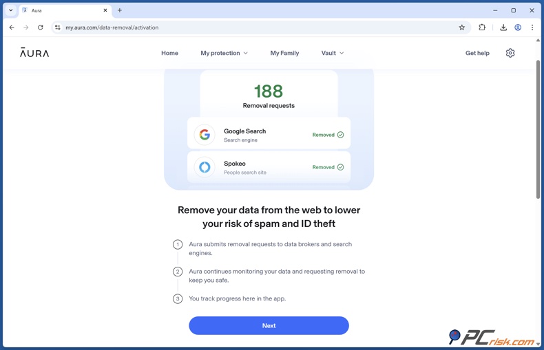 Service de suppression d'Aura Data Broker