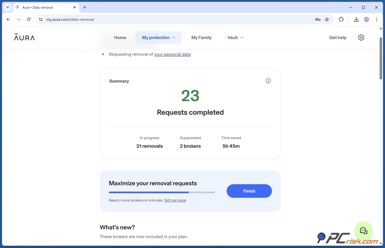 Progression de la suppression des données Aura