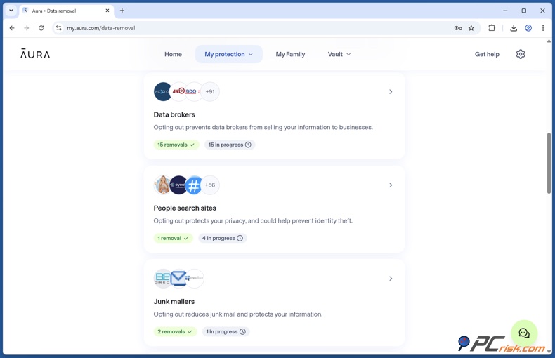Aura demandes de suppression de données réduction des courriers indésirables