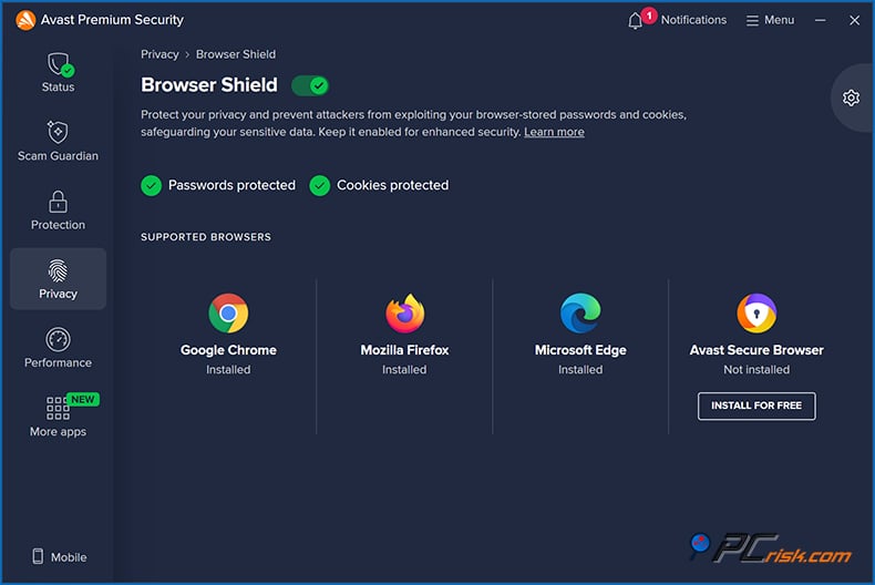 avast bouclier du navigateur