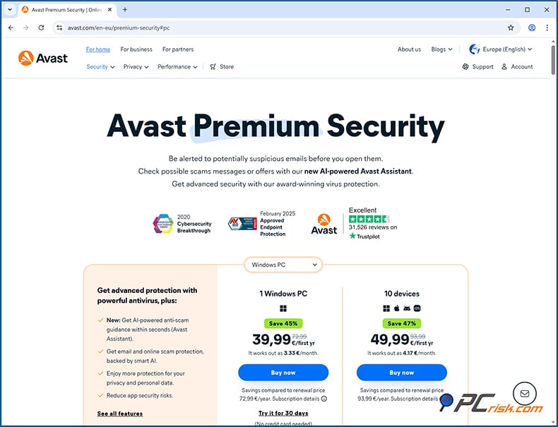 Avast Antivirus Tarification