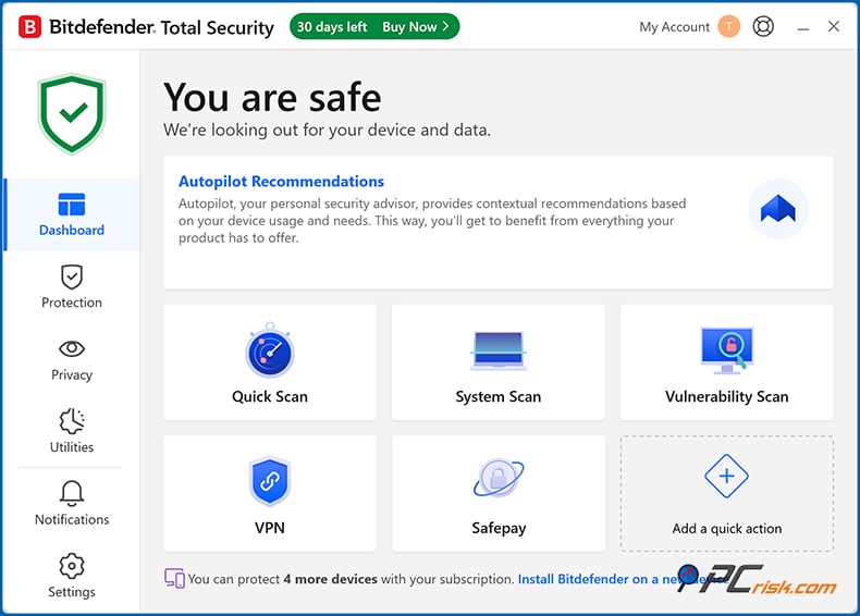 bitdefender tableau de bord