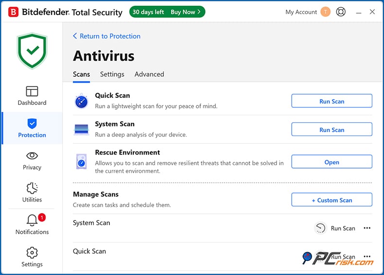 bitdefender numérisation à la demande