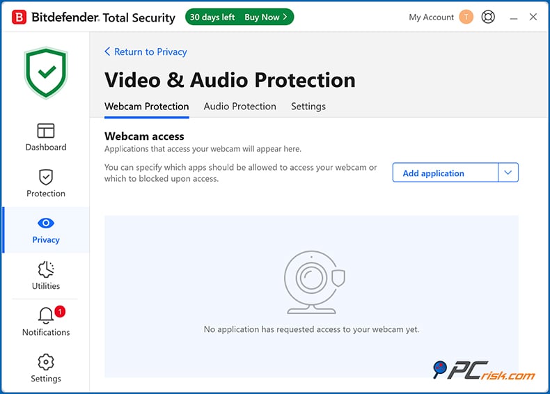 bitdefender Protection de la webcam et du microphone