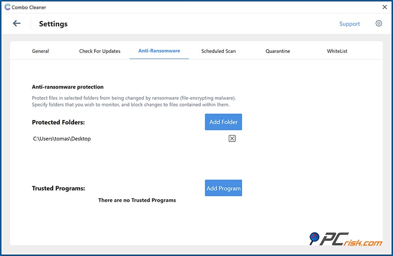Combo Cleaner anti-ransomware fonctionnalité