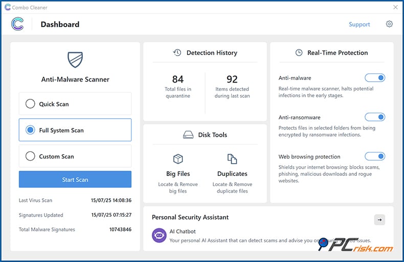 Combo Cleaner apparence Windows