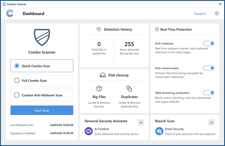 Combo Cleaner apparence Windows