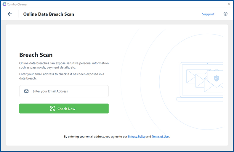 Fonction Combo Cleaner analyse en ligne des violations de données