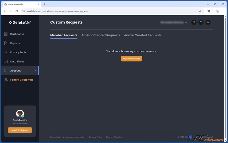 DeleteMe Demandes de suppression personnalisées
