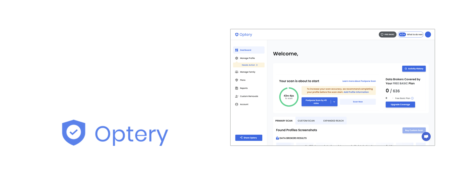 Optery En-tête du service de suppression des données