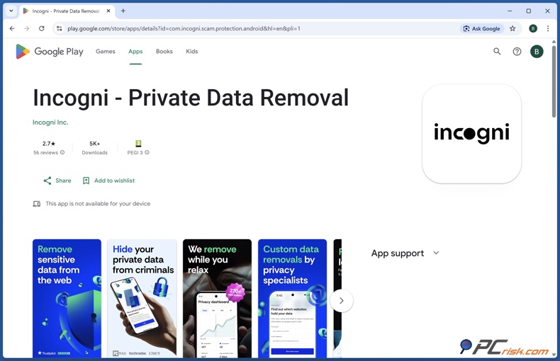 Incogni Application de suppression des données privées pour Android sur Google Play Store