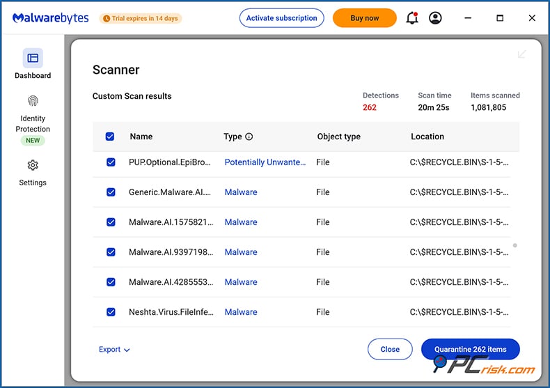 malwarebytes numérisation et nettoyage