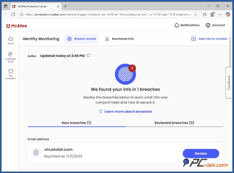 mcafee surveillance de l'identité