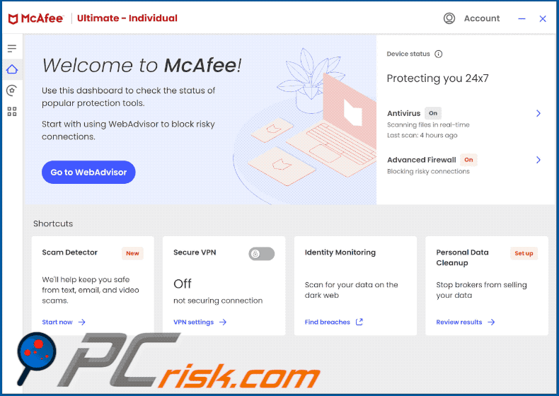 mcafee antivirus apparence de l'interface