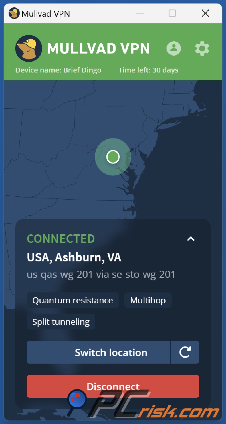 Mullivad tableau de bord du bureau