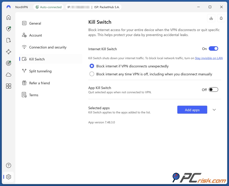 NordVPN Interrupteur d'arrêt d'urgence