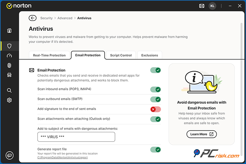 Norton 360 Deluxe Filtrage des courriels et des pourriels