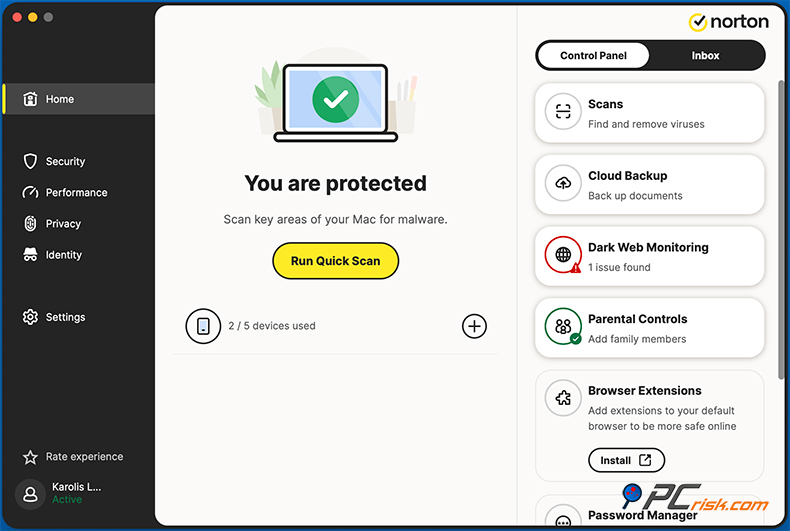 Norton 360 Deluxe Accueil Mac