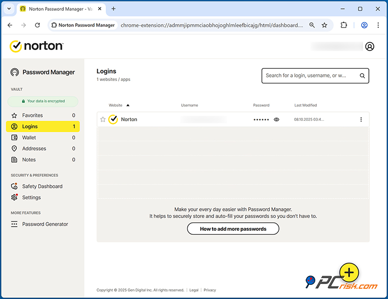 Norton 360 Deluxe Gestionnaire de mots de passe