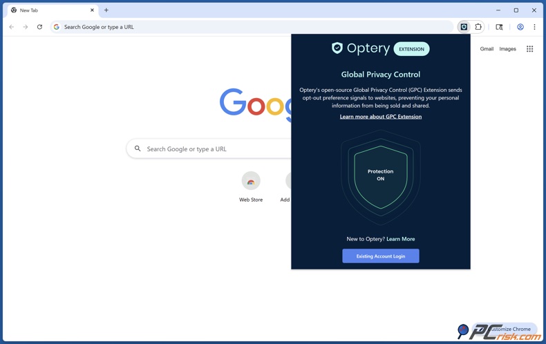 Optery Global Privacy Control (GPC) extension de navigateur